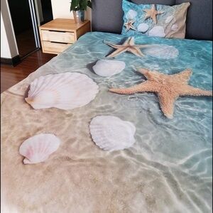 ❤️ Aqua Blue and White Duvet Cover with Elegant  Beach Watercolor Design